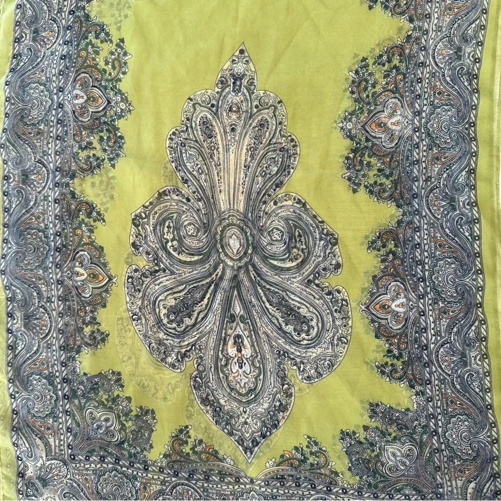Paisley Rectangular Scarf Semi Sheer Chiffon-like Chartreuse